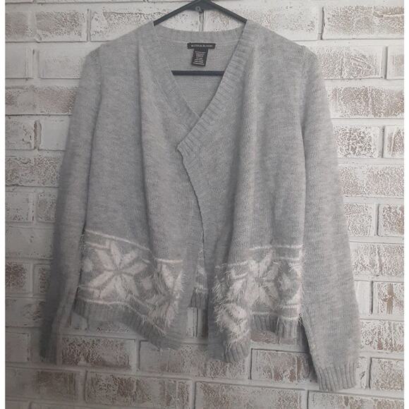 Blush & Bloom sz L Open Cardigan Frieze Snowflakes Note - Picture 1 of 8